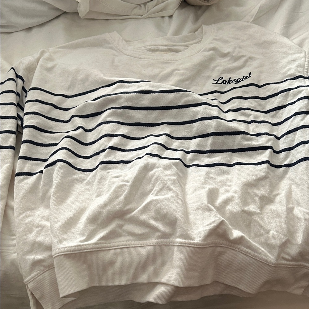 Striped White and Navy Sweatshirt